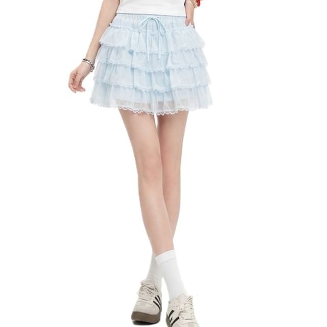 Windflower-Lace Trim Layer A-Line Skirt