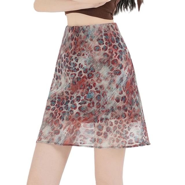 Windflower-Leopard Chiffon Pencil Skirt Leopard Chiffon Asymmetrical Midi Skirt
