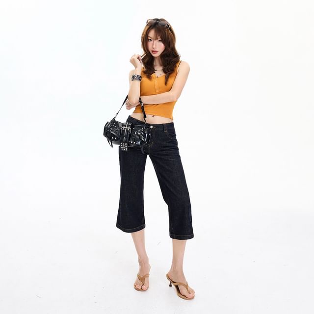Windflower-Low Rise Flared Capri Jeans