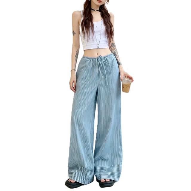 Windflower-Mid Rise Drawstring Waist Stripe Pants