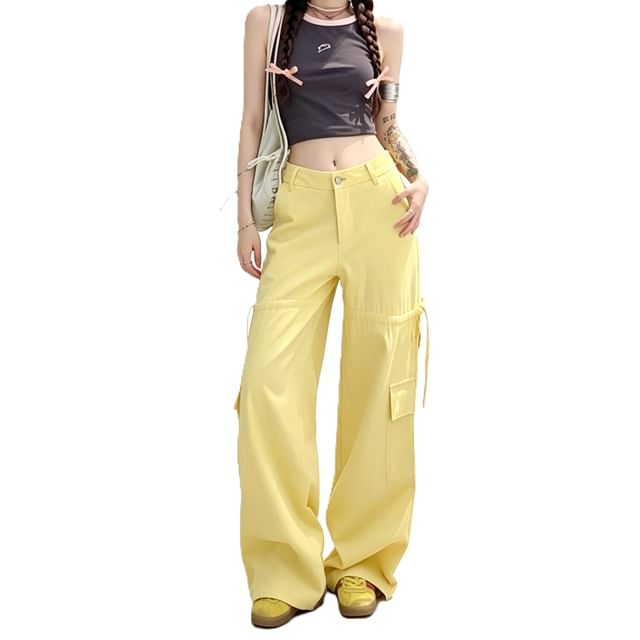 Windflower-Mid-Rise DrawstringStraight Leg Cargo Pants