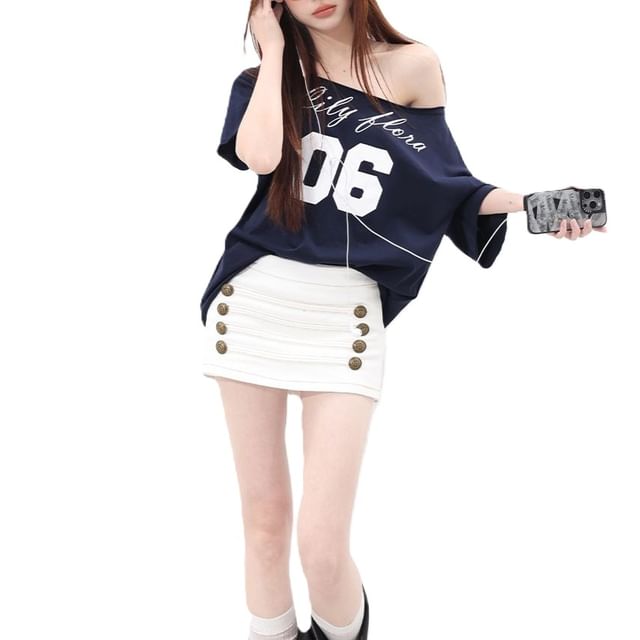 Windflower-Mid-Waist Napoleon Button Denim Skort