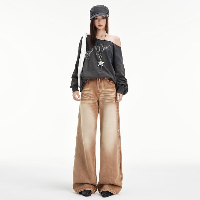 Windflower-Mid Waist Washed Boot Cut Jeans