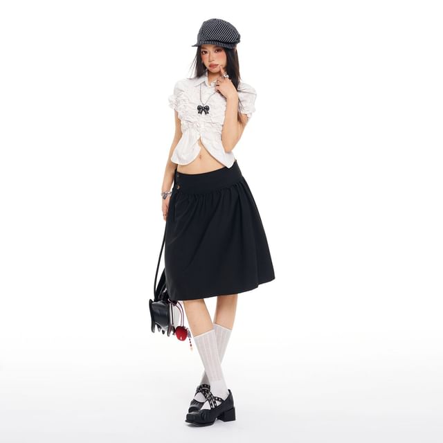 Windflower-Pleated Puff Midi Skirt