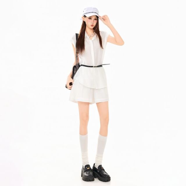 Windflower-Set Shorts Sleeve Blouse Plain Shorts