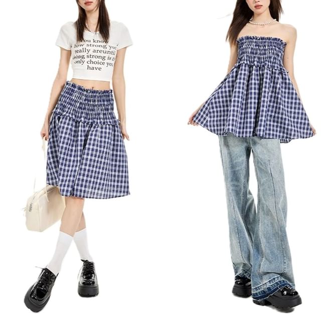 Windflower-Two-Way Plaid Midi Skirt