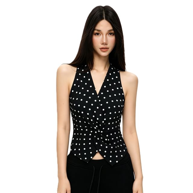 Windflower-V Neck Polka Dot Halter Top