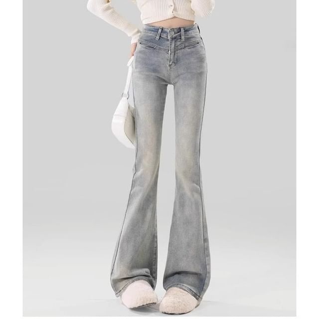 Wisjam-High Waist Washed Flared Jeans