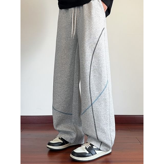 Wolfkane-Contrast Stitching Wide Leg Sweatpants