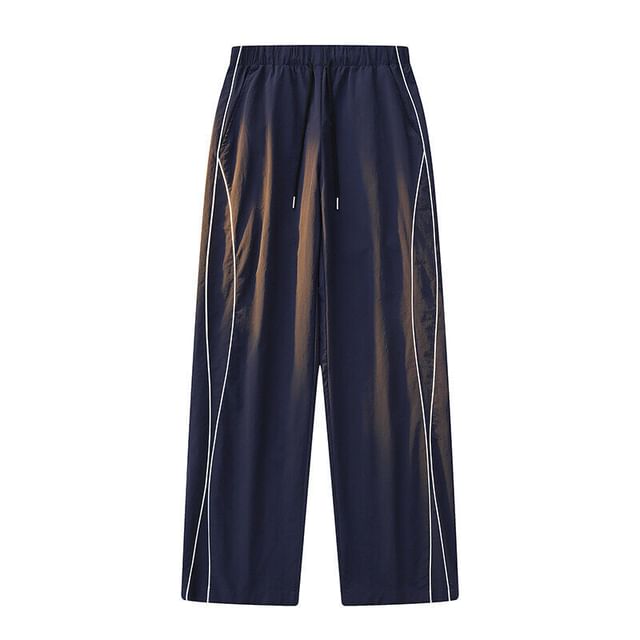 Wolfkane-Drawstring Waist Contrast Trim Panel Straight Leg Pants