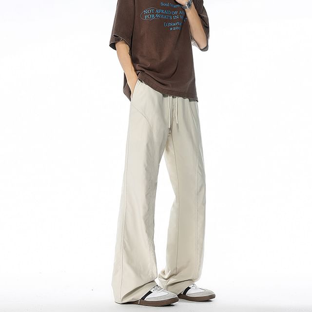 Wolfkane-Drawstring Waist Plain Flared Pants