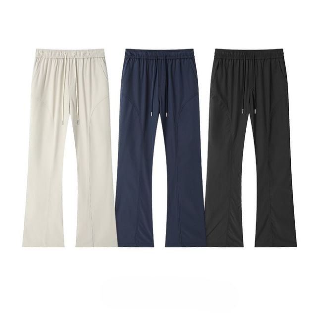 Wolfkane-Drawstring Waist Plain Flared Pants