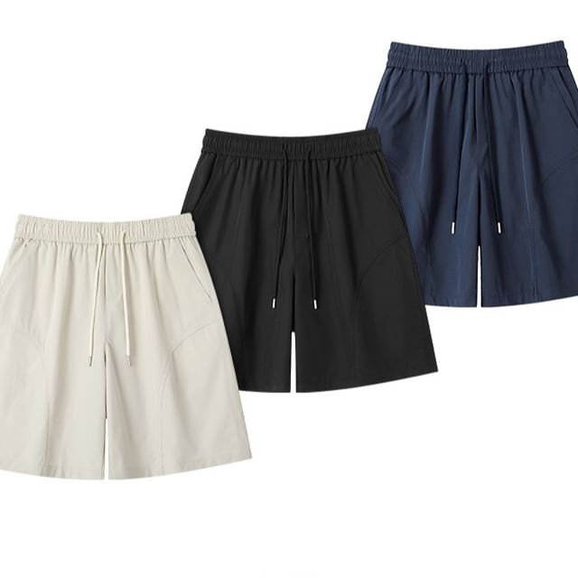 Wolfkane-Drawstring Waist Plain Shorts