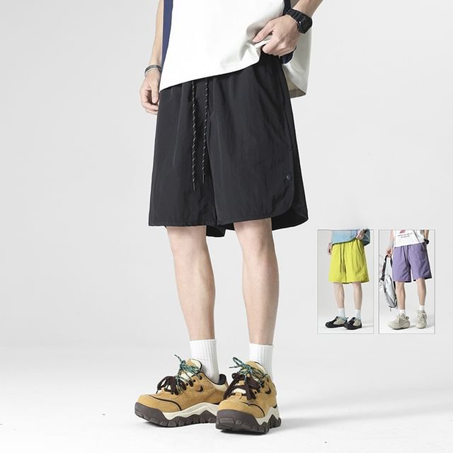Wolfkane-Drawstring Waist Plain Slit Track Shorts