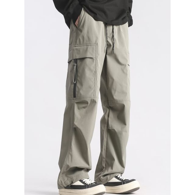 Wolfkane-High Waist Plain Wide Leg Cargo Pants