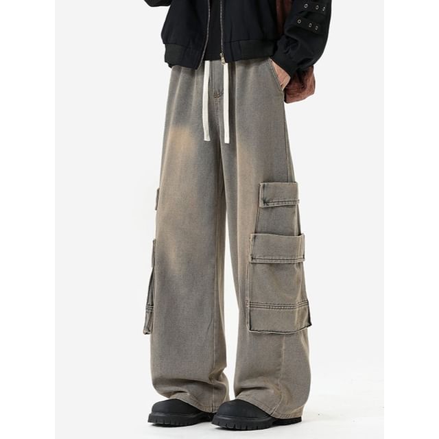 Wolfkane-High Waist Plain Wide Leg Cargo Pants