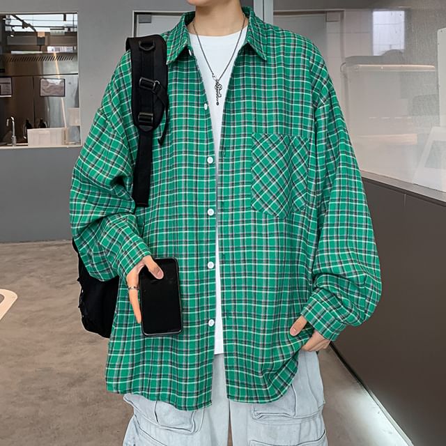 Wolfkane-Long Sleeve Collared Plaid Shirt