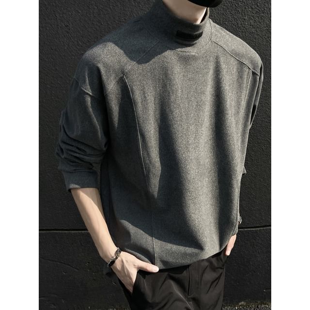 Wolfkane-Long-Sleeve Mock Neck Plain T-Shirt