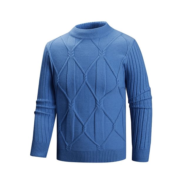 Wolfkane-Mock Neck Plain Cable-Knit Sweater