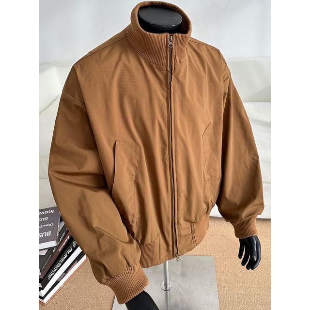 Wolfkane-Mock Neck Zip-Up Plain Jacket