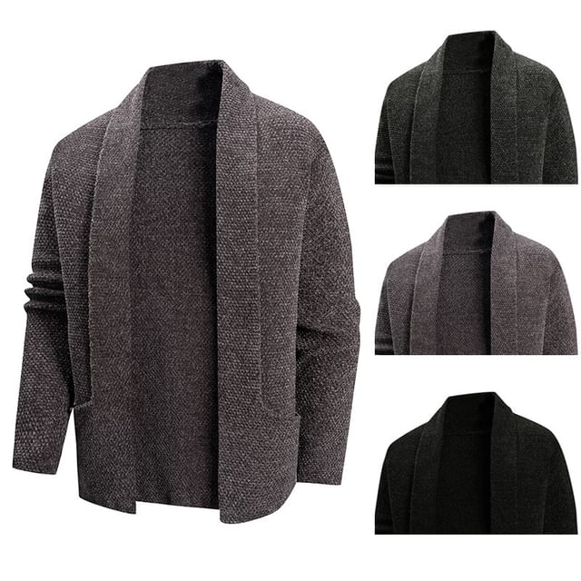 Wolfkane-Shawl Collar Plain Open Front Cardigan