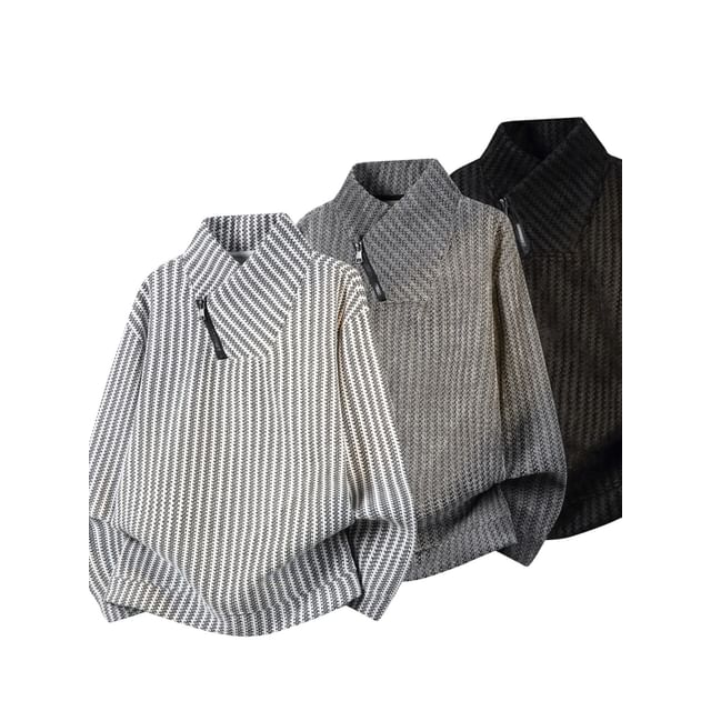 Wolfkane-Stand Collar Striped Overhead Sweatshirt