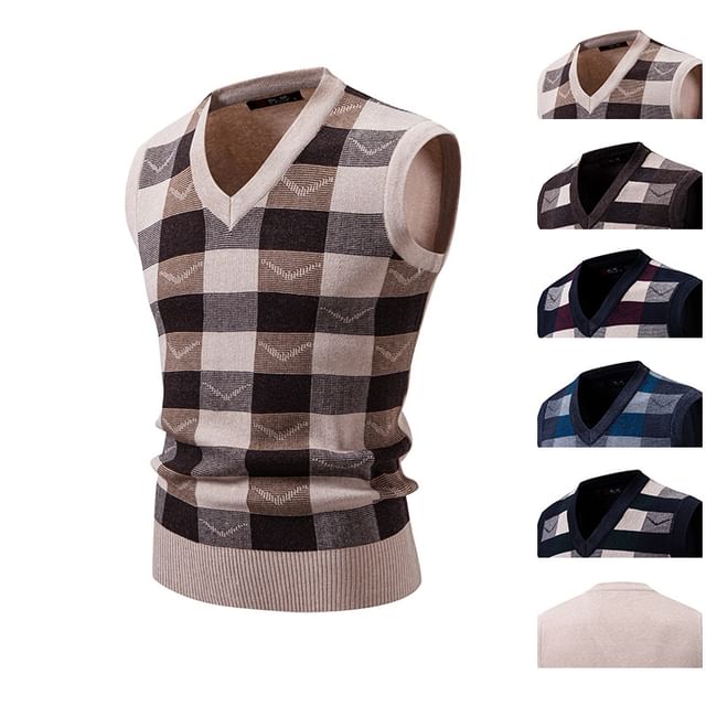 Wolfkane-V-Neck Plaid Sweater Vest