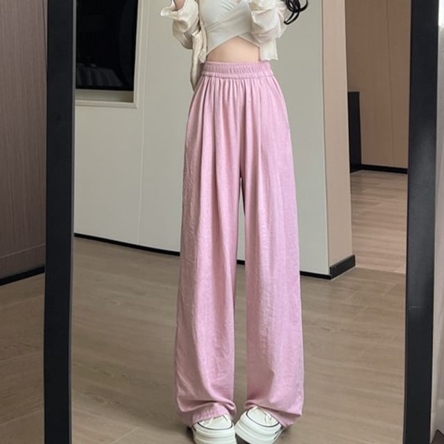 Woohan-High Waist Plain Wide Leg Pants Various Designs