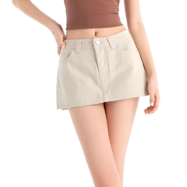 Woohan-Low Waist Denim Mini A-Line Skirt