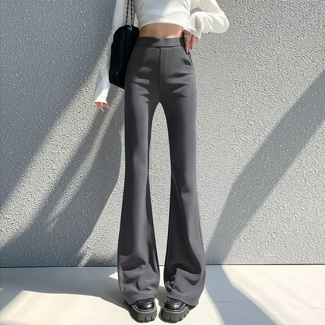 Woohan-Mid Rise Plain Flared Pants Various Designs