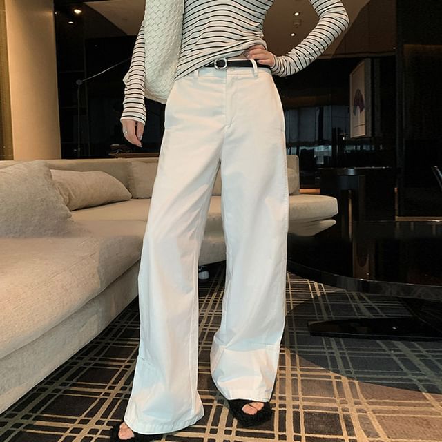 Woohan-Mid Rise Plain Wide Leg Pants Various Designs