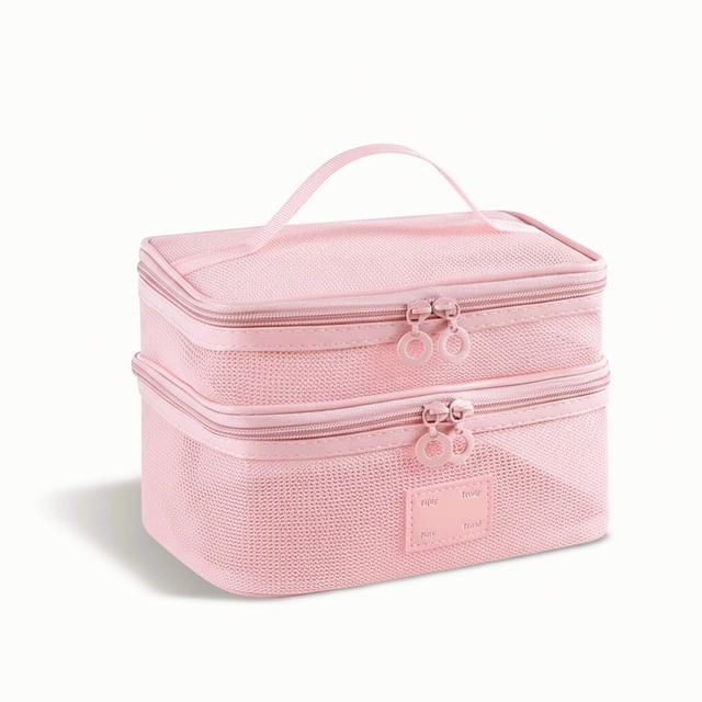 Worthbuy-Plain Mesh Top Handle Vanity Pouch