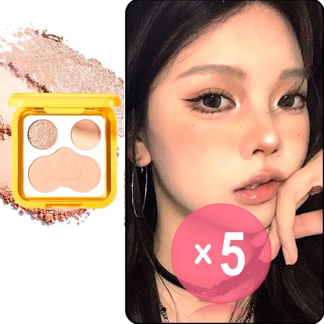 xixi-A Flip Eye Shadow Blush Palette - 2 Melon Bean 5pcs Bundle Set