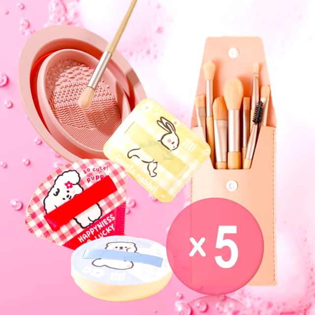 xixi-Bundle Blush Pink Makeup Brush Set 5pcs Bundle Set