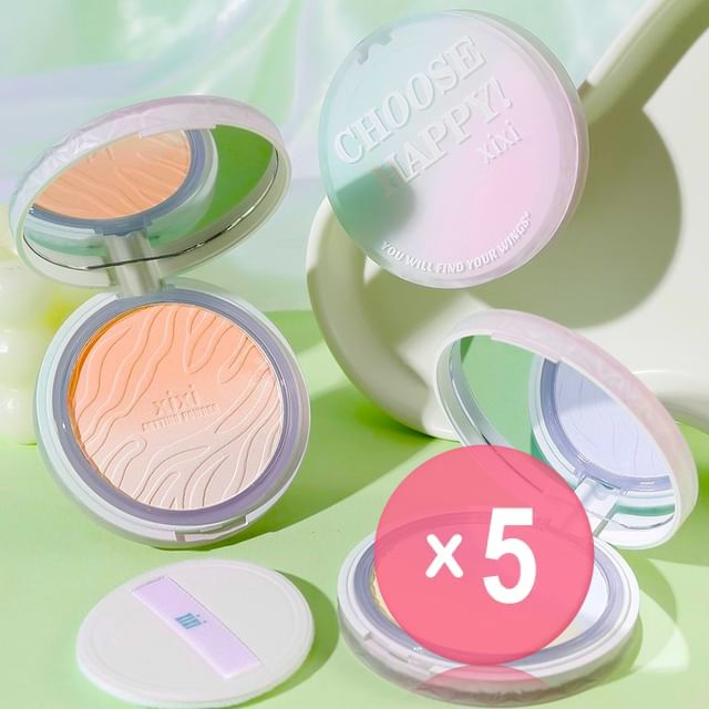 xixi-Soft Focus Oil Control Pressed Powder - 2 Colors 5pcs Bundle Set