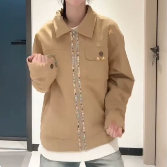 Yako-Collared Contrast Trim Barn Jacket