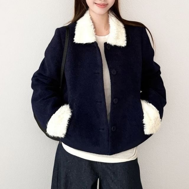 Yako-Fleece Collar Button-Up Jacket