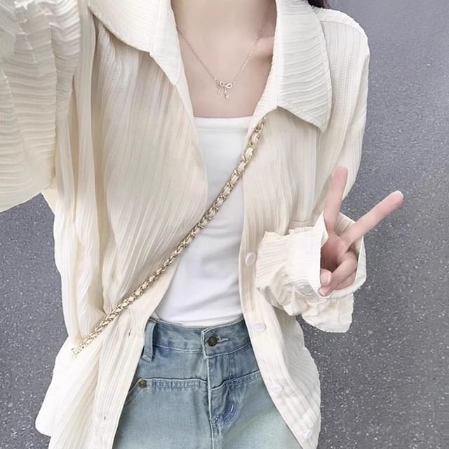 Yako-Long-Sleeve Button-Up Plain Shirt