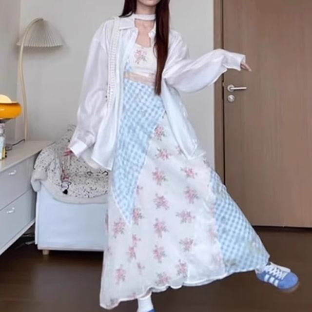 Yako-Long-Sleeve Lace Panel Shirt