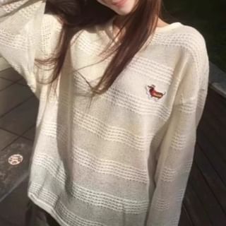 Yako-Long-Sleeve Notch Neck Dog Applique Tee