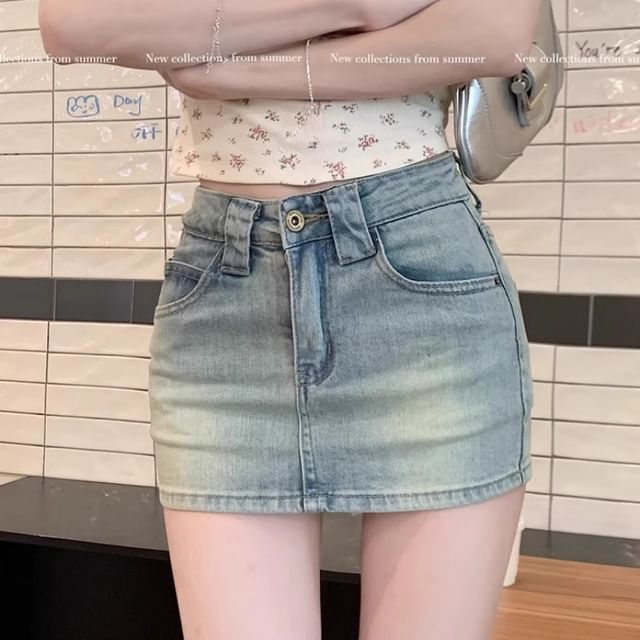 Yako-Mid Rise Denim Mini Skirt