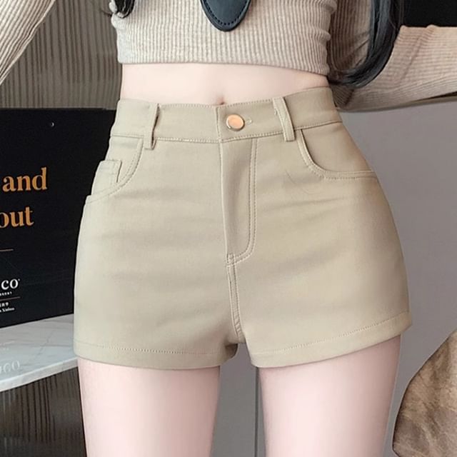 Yako-Mid Waist Plain Hot Pants