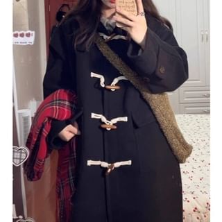 Yako-Plain Hooded Midi Toggle Coat