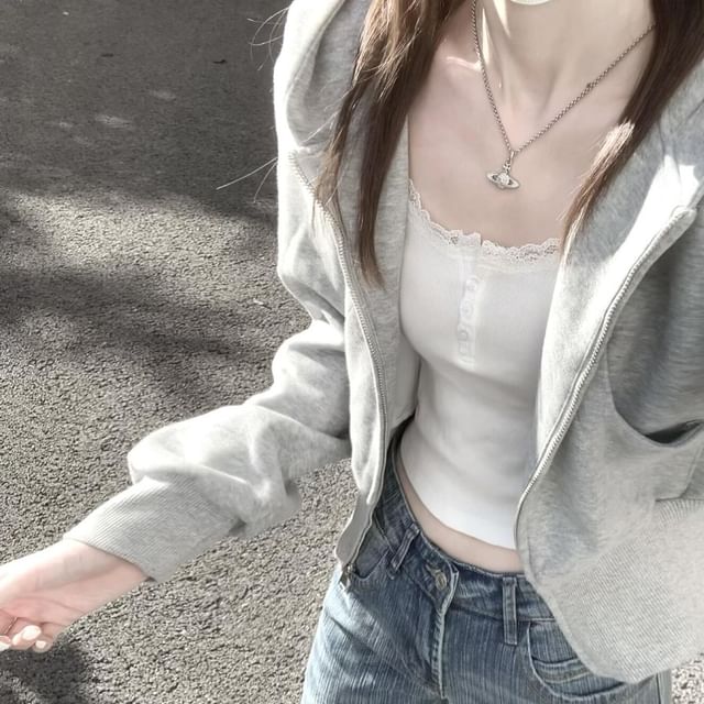 Yako-Plain Zip-Up Hoodie