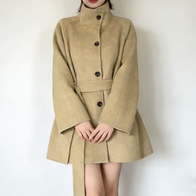 Yako-Sashed Button-Up Plain Coat