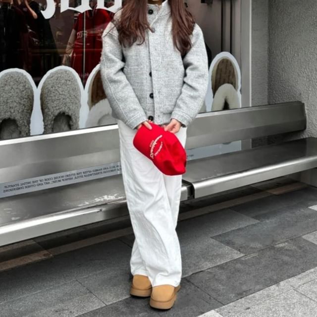 Yako-Stand Collar Button-Up Plain Jacket