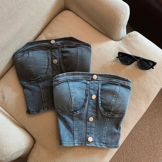 Yako-Washed Panel Button Tube Top