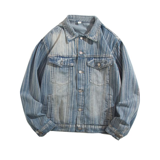 Yelmenor-Collar Washed Denim Button Jacket