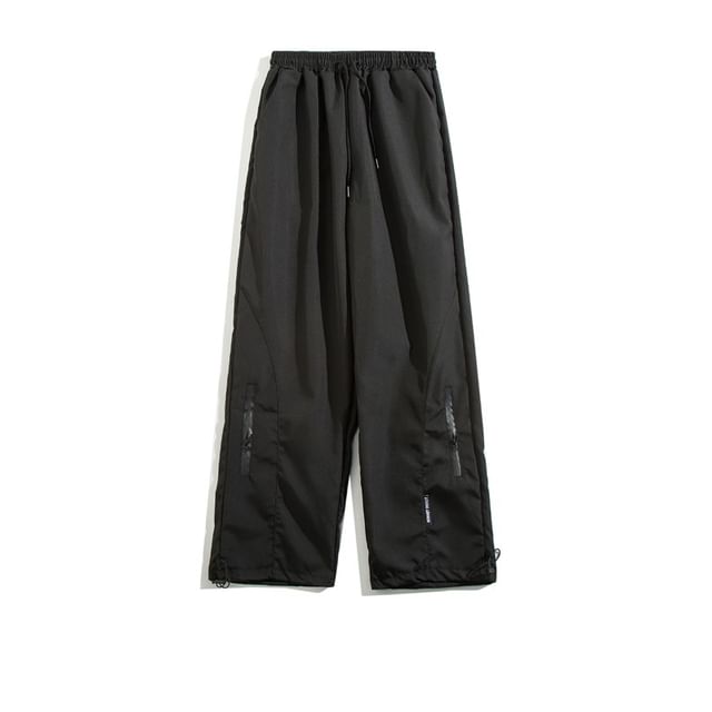 Yelmenor-Drawstring Waist Plain Loose Fit Pants