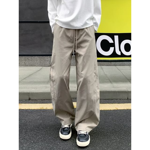 Yelmenor-Drawstring Waist Plain Loose Fit Pants